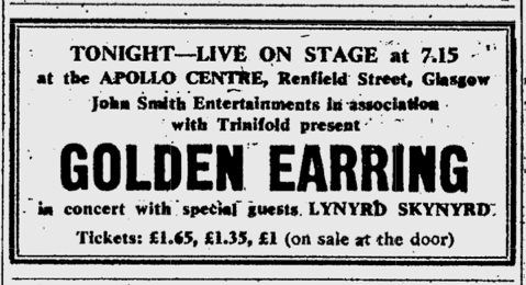 Golden Earring show ad Glasgow - Apollo November 14 1974